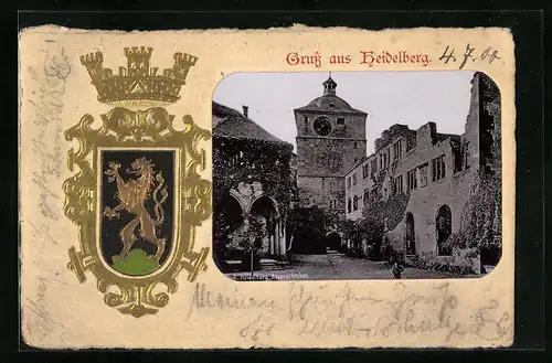 AK Heidelberg, Rupprechtsbau mit Uhrenturm, Wappen