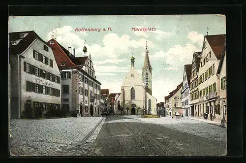 AK Rottenburg a. N., Marktplatz mit Rathaus und Kirche