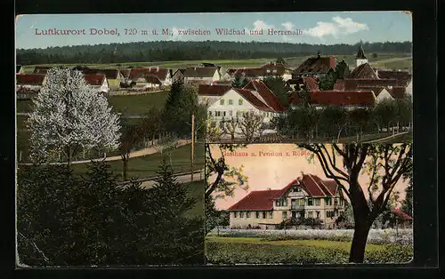 AK Dobel, Ortsansicht mit Umgebung, Gasthaus und Pension z. Rössle