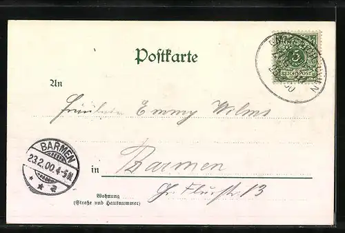Lithographie Oberhausen, Bahnhof und Post, Marktplatz mit Siegessäule