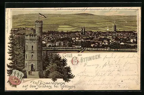 Lithographie Göttingen, Totalansicht, Bismarckturm