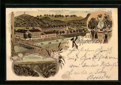 Lithographie Kohlfurterbrücke, Restaurant v. H. Jacobs, Grosse Brücke, Gartenpartie