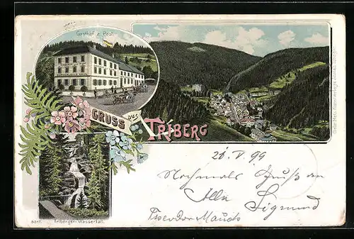 Lithographie Triberg, Gasthof zur Post, Triberger Wasserfall, Gesamtansicht
