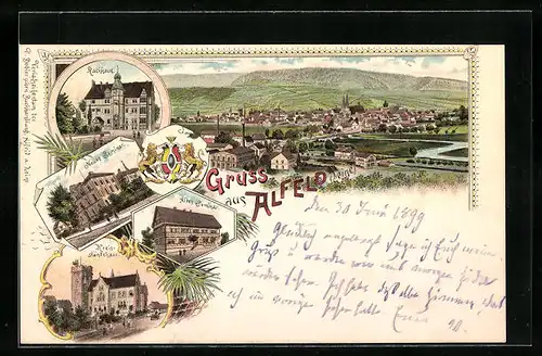 Lithographie Alfeld, Rathaus, Seminare, Kreisständehaus, Gesamtansicht
