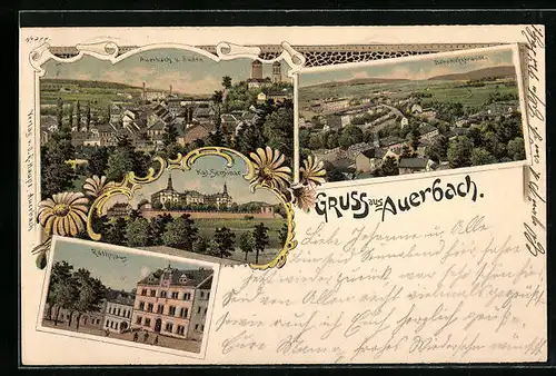 Lithographie Auerbach, Rathaus und Bahnhofstrasse