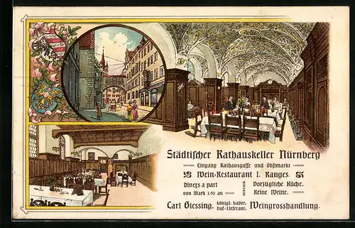 Lithographie Nürnberg, Innenansicht Sädtischer Rathauskeller