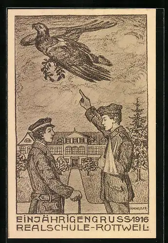Künstler-AK Rottweil, Realschule Einjährigengruss 1916, Absolvia