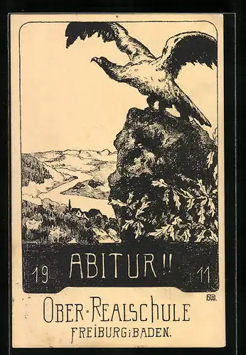 AK Freiburg /Baden, Abitur 1911 Adler spannt seine Flügel, Absolvia