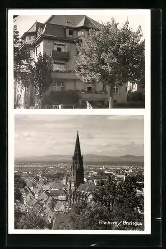 AK Freiburg /Breisgau, Blick auf Kirchturm und Hasupartie