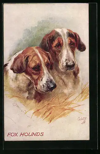 Künstler-AK Portrait zweier Fox Hounds