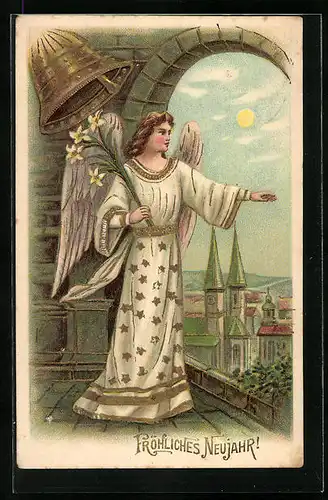 Präge-AK Neujahrsengel auf Glockenturm