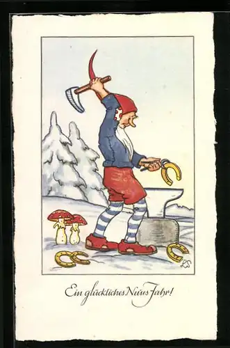 AK Zwerg schmiedet Hufeisen