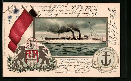 Passepartout-Lithographie Turbinendampfer Kaiser gibt Volldampf, Wappen