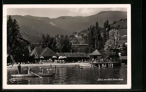 AK Zell am See, Strandbad mit Ruderbooten