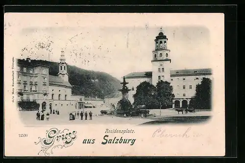 AK Salzburg, Residenzplatz mit Brunnen