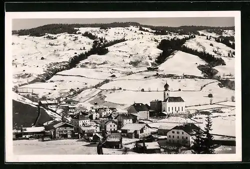 AK Saalbach, Blick auf den Wintersportplatz mit Kirche