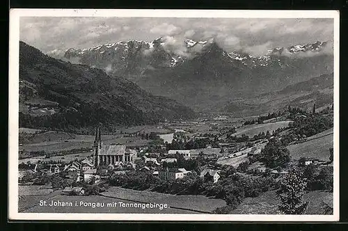 AK St. Johann /Pongau, Ortsansicht mit Blick auf Tennengebirge