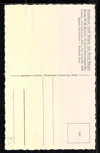 AK Berlin-Schöneberg, Conditorei und Café in der Motzstr. 76 und Bamberger Str.