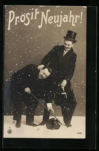 Foto-AK NPG Nr. 2143: Männer mit Zylindern im Schnee
