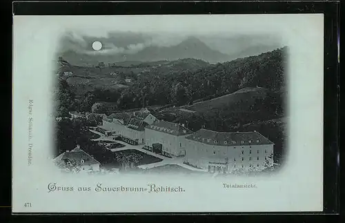 Mondschein-AK Sauerbrunn-Rohitsch, Totalansicht an Vollmondnacht