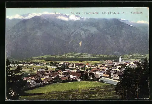 AK Spittal, Vorstadt mit Blick auf die Tauern