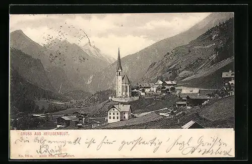 AK Heiligenblut, Blick vom Tal auf Kapelle und Siedlung