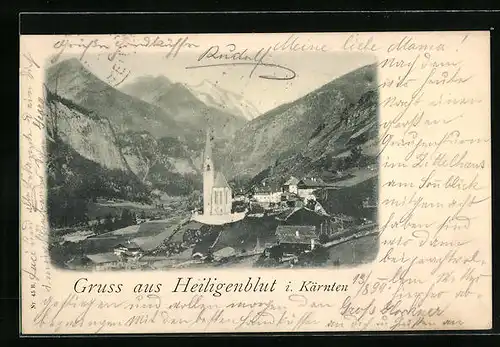 AK Heiligenblut /Kärnten, Ortsansicht mit Kapelle aus dem Tal