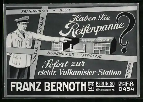 AK Berlin-Kreuzberg, Reifen-Verkauf und -Reparatur Franz Bernoth, Köpenickerstrasse 24