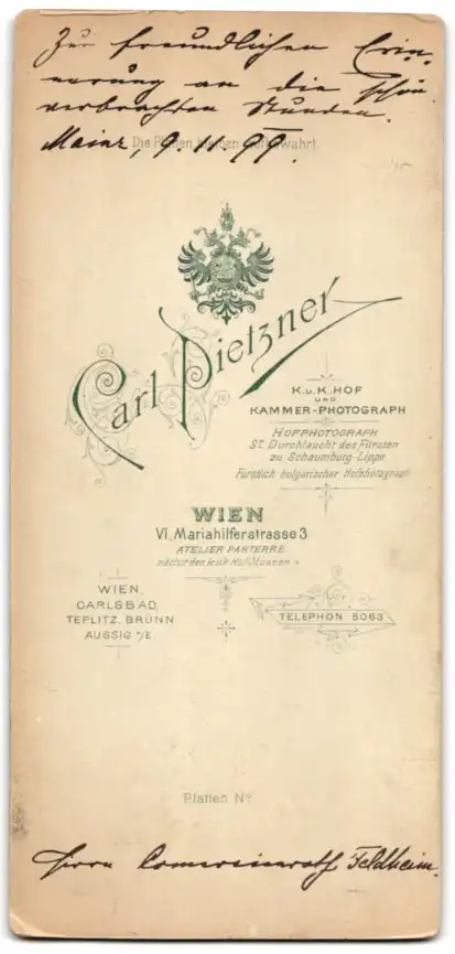 Fotografie Carl Peitzner, Wien, Baron Karl Prileszky, K.u.K. Hofwirtschaftsdirektor in Uniform mit Autograph, 1899 1