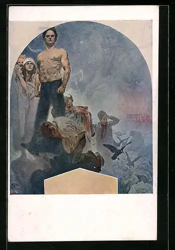 Künstler-AK Alphonse Mucha: L`Humiliation