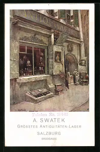 AK Salzburg, Antiquitätenhandel von A. Swatek, Brodgasse