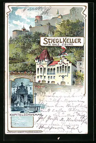 Künstler-AK Franz Kulstrunk: Salzburg, Gasthaus Stiegl Keller, Kapitelschwemme