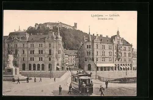 AK Ljubljana-Laibach, Stritarjeva ulica, Strassenbahn