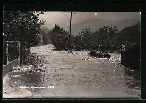 AK Leoben, Ortspartie beim Hochwasser 1938