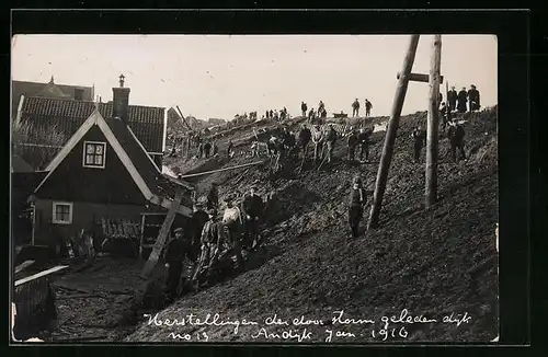 AK Andijk, Wiederherstellung der Deiche nach Hochwasser 1916