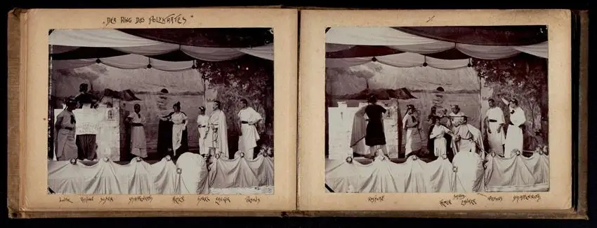 Fotoalbum mit 15 Fotografien Ansicht Wien, k.k. Landwehr-Kadetten-Schule 1902, Travestie Knaben in Frauenkleidern 3