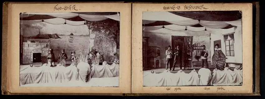 Fotoalbum mit 15 Fotografien Ansicht Wien, k.k. Landwehr-Kadetten-Schule 1902, Travestie Knaben in Frauenkleidern 4