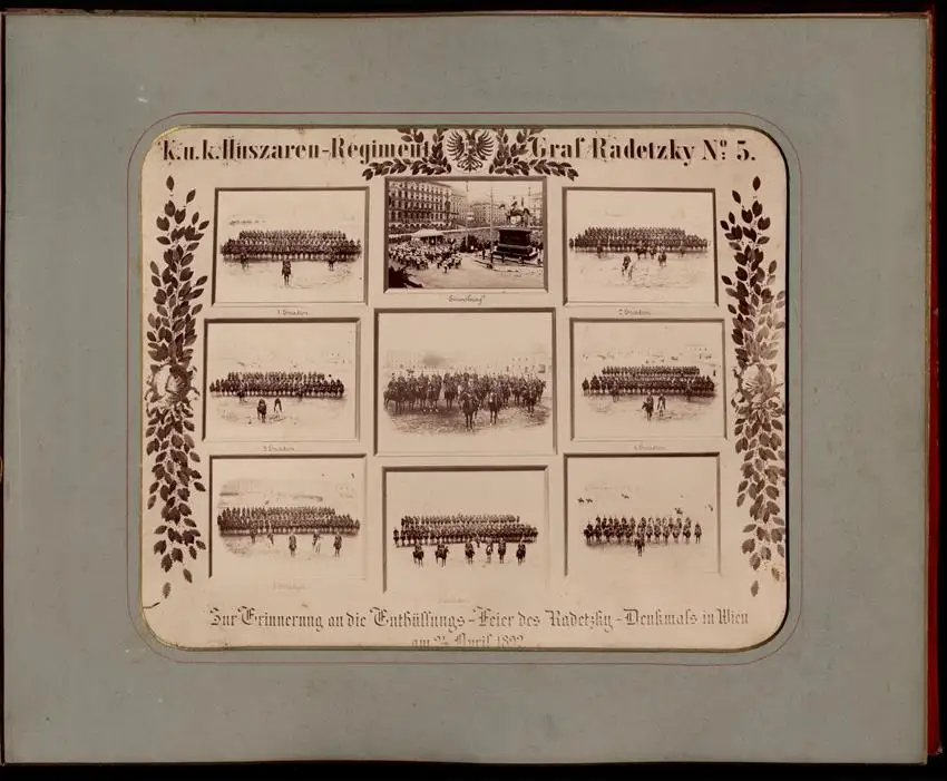 Fotoalbum 10 Fotografien Ludwig Berenyi, Wien, Ansicht Wien, Kaiser Franz Josef I. bei Enthüllung Radetzky-Denkmal 1892 1