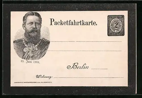 AK Berlin, Friedrich Wilhelm III. von Preussen, Private Stadtpost, Packetfahrtkarte