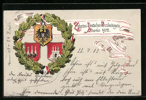 AK Hamburg-Altona, 10. Deutsches Bundeskegeln 1902, Wappen