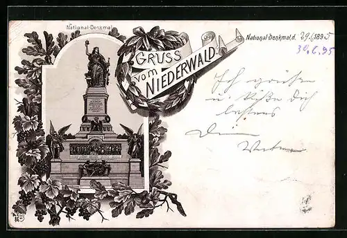 Vorläufer-Lithographie National-Denkmal auf dem Niederwald, 1895