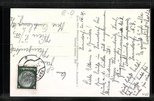 AK Parndorf, Gasthaus von Franz Illenschitz, Strassenpartie mit Kirche