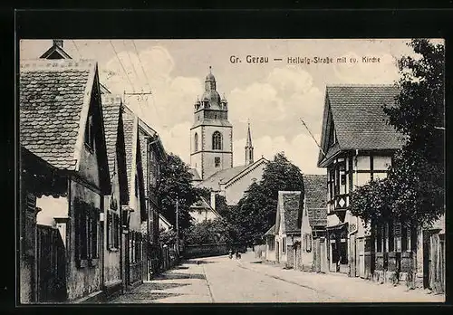 AK Gross-Gerau, Hellwig-Strasse mit ev. Kirche