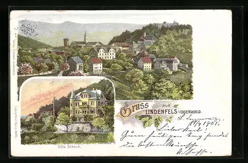 AK Lindenfels /Odenwald, Teilansicht mit Villa Schenk