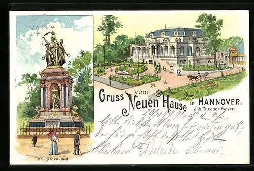 Lithographie Hannover, Gaststätte Neues Haus, Kriegerdenkmal