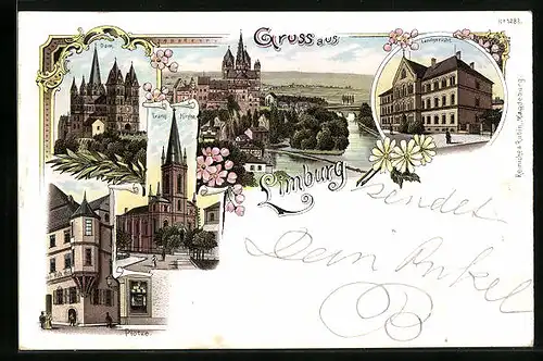 Lithographie Limburg, Plötze, Dom, Landgericht