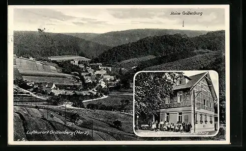 AK Grillenberg /Harz, Gast- und Pensionshaus Zur Grillenburg, Ortsansicht aus der Vogelschau