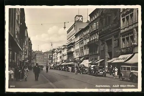 AK Saarbrücken, Blick in die Strasse
