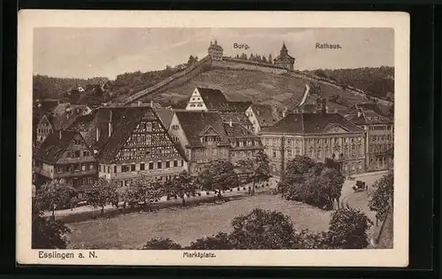 AK Esslingen, Marktplatz mit Sicht auf Burg und Rathaus