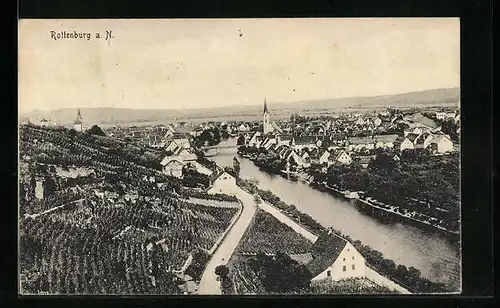 AK Rottenburg, Blick auf Dorf am Fluss aus der Vogelschau